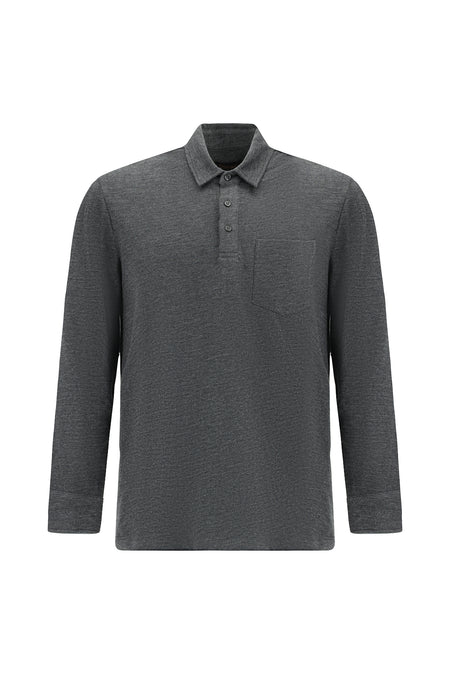 Koyu Antrasit Melanj Polo Yaka Regular Fit Merserize Pamuk Sweatshirt