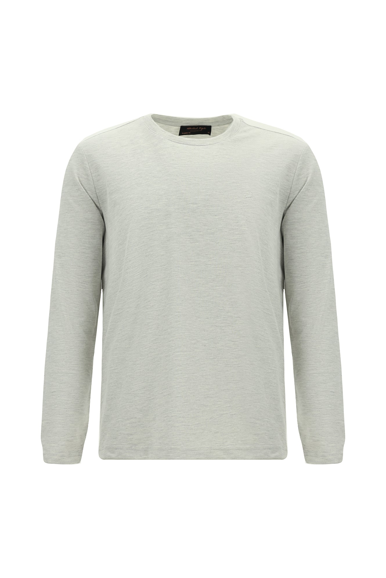 Açık Gri Melanj Bisiklet Yaka Regular Fit Nakışlı Pamuk Sweatshirt