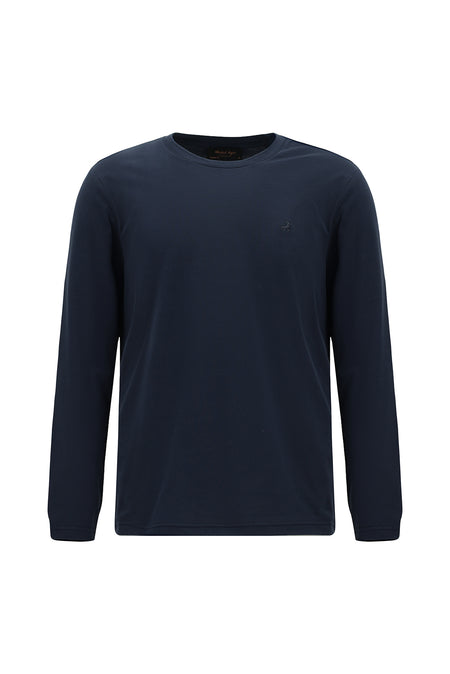 Koyu Lacivert Bisiklet Yaka Regular Fit Nakışlı Pamuk Sweatshirt