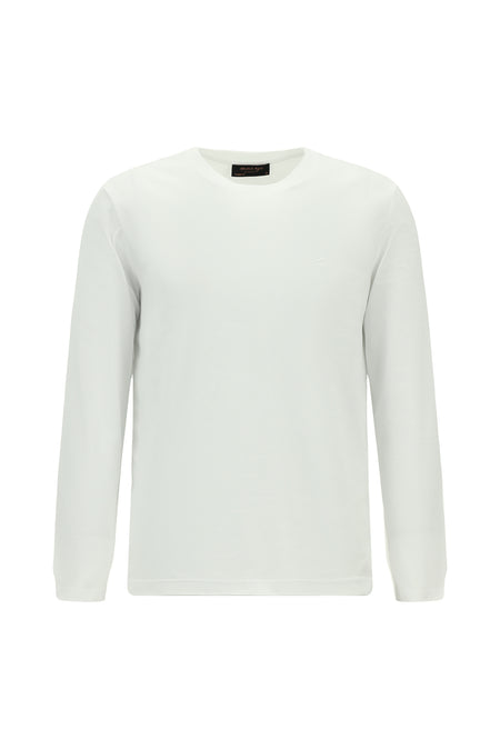 Kırık Beyaz Bisiklet Yaka Regular Fit Nakışlı Pamuk Sweatshirt