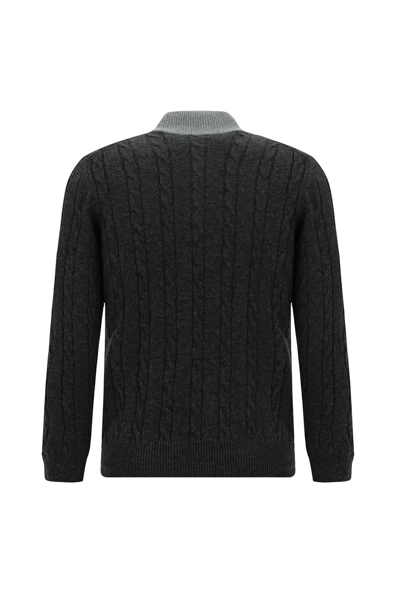 Orta Anrasit Melanj Desenli Fermuarlı Kaşmir Triko Hırka