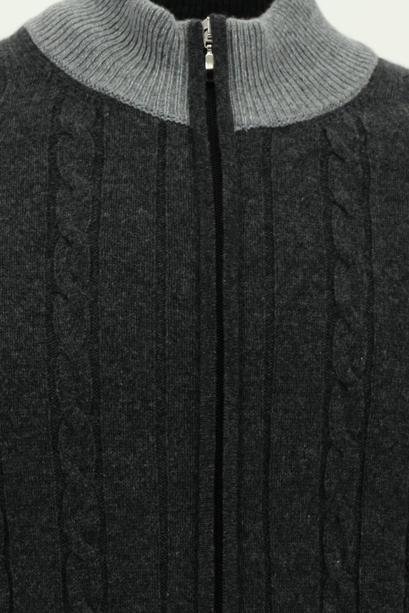 Orta Anrasit Melanj Desenli Fermuarlı Kaşmir Triko Hırka