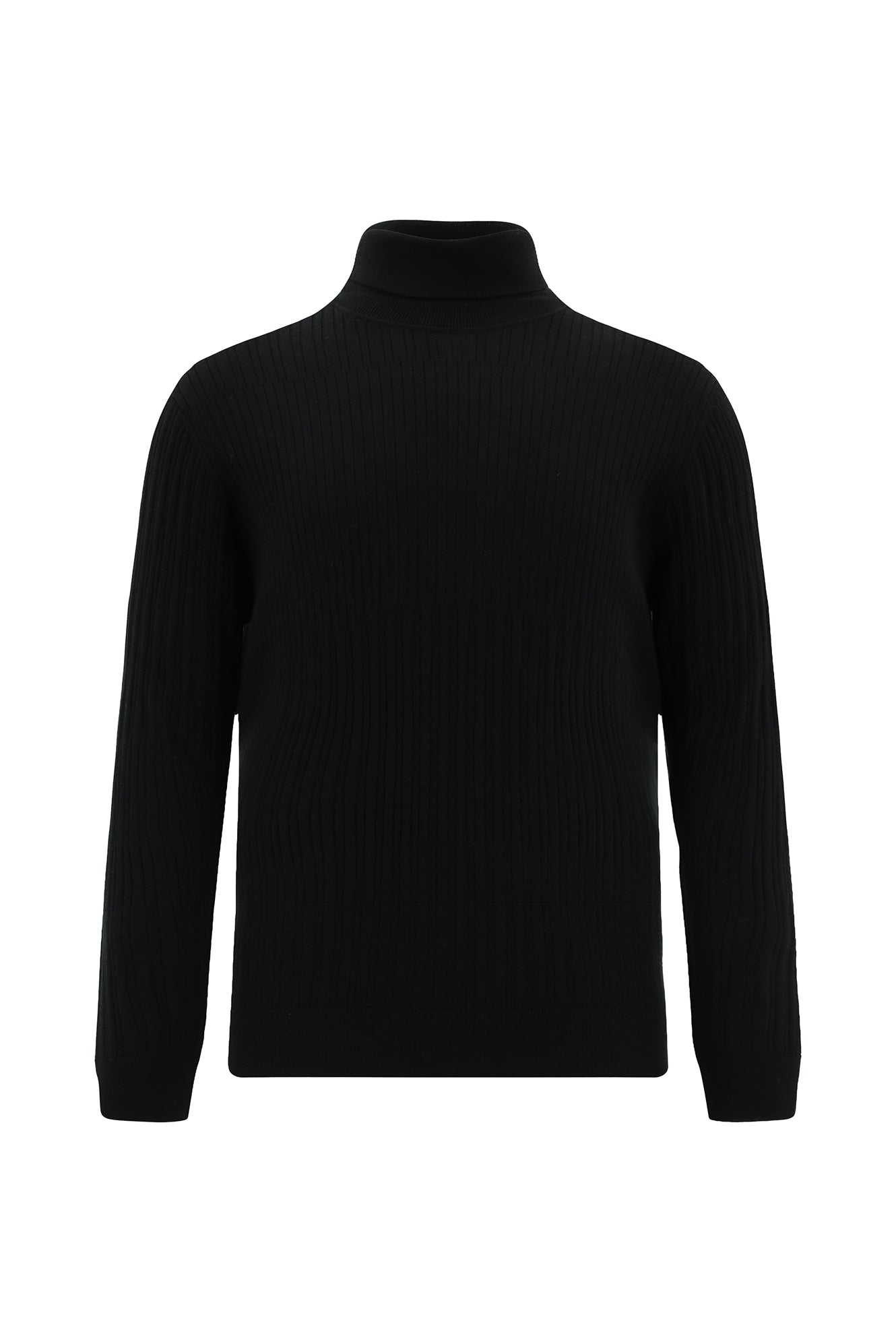 Siyah Balıkçı Yaka Regular Fit Desenli Yünlü Triko Kazak