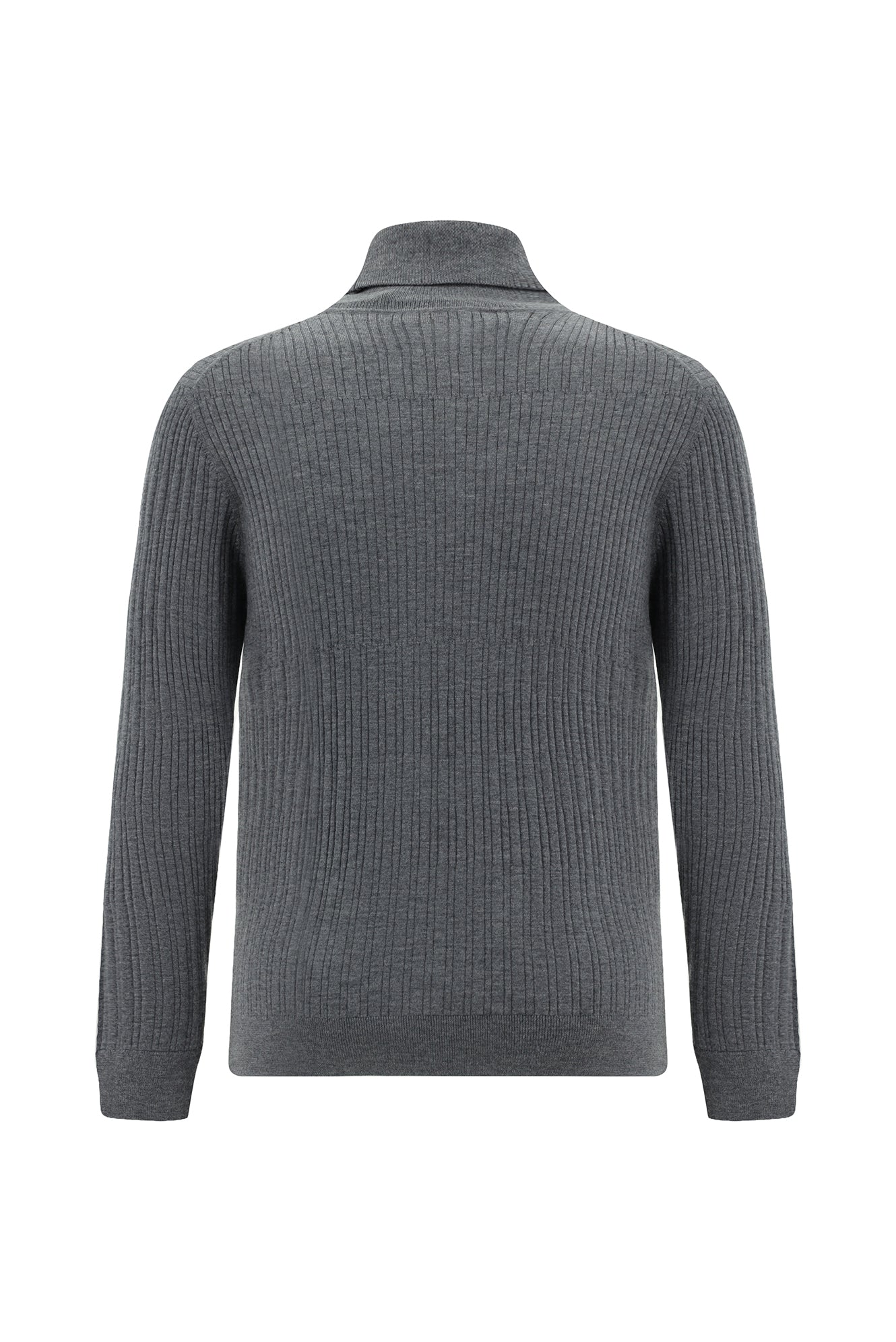 Orta Gri Melanj Balıkçı Yaka Regular Fit Desenli Yünlü Triko Kazak