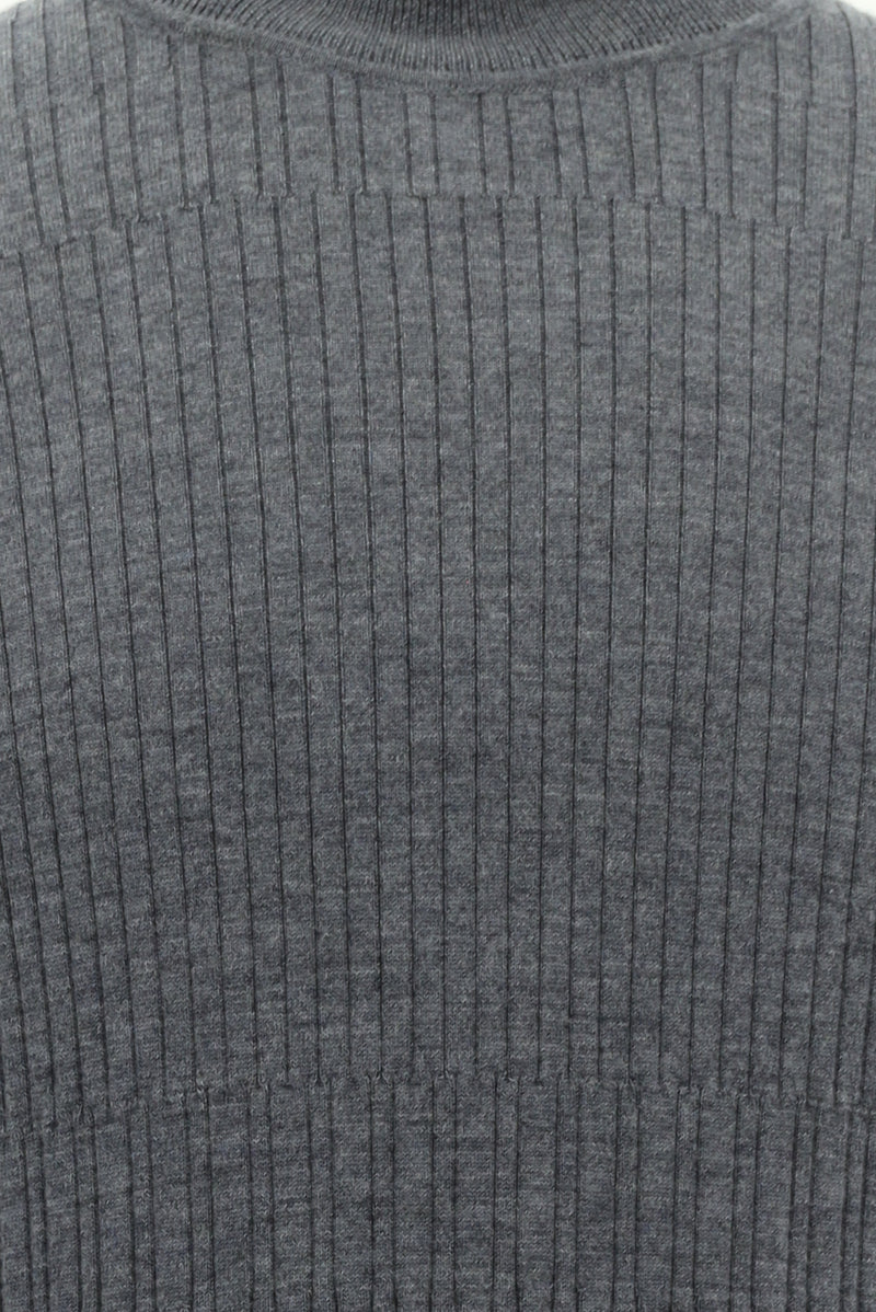 Orta Gri Melanj Balıkçı Yaka Regular Fit Desenli Yünlü Triko Kazak