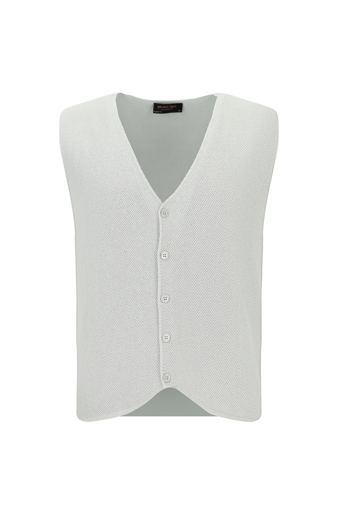 Açık Gri Melanj Desenli Yünlü Triko Yelek