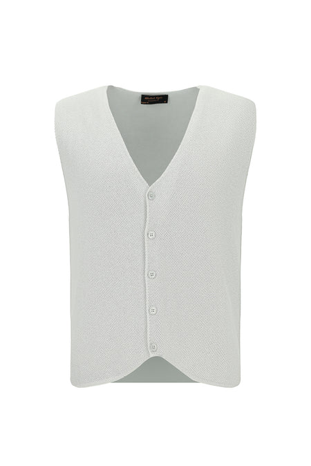 Açık Gri Melanj Desenli Yünlü Triko Yelek