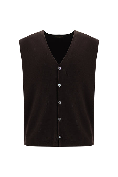 Koyu Kahve Desenli Yünlü Triko Yelek