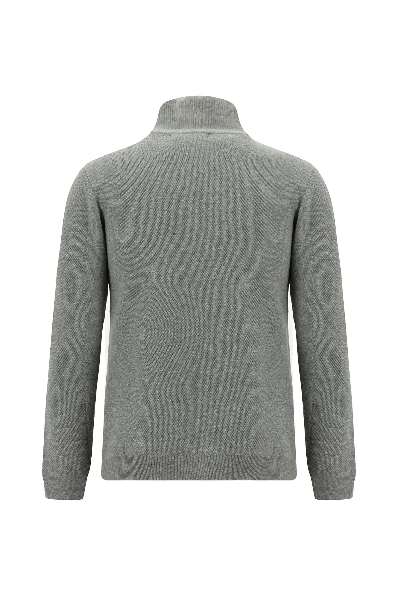 Orta Gri Melanj Desenli Fermuarlı Yünlü Triko Hırka