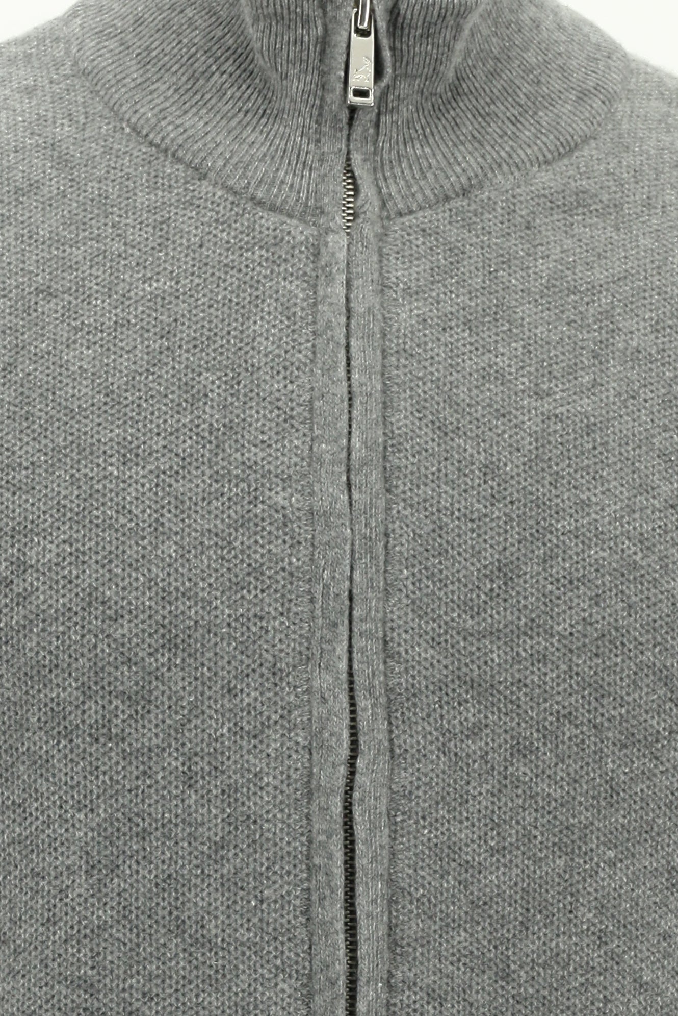 Orta Gri Melanj Desenli Fermuarlı Yünlü Triko Hırka