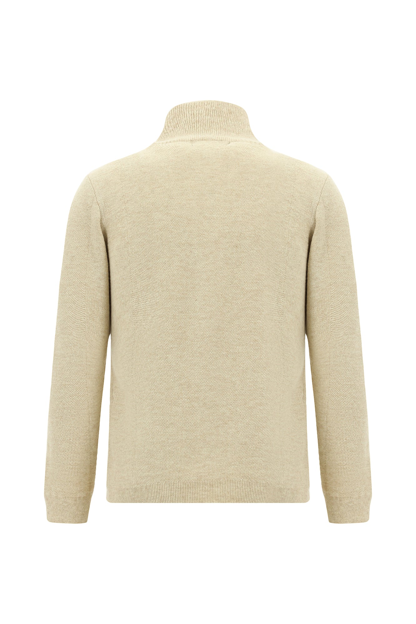 Açık Bej Desenli Fermuarlı Yünlü Triko Hırka