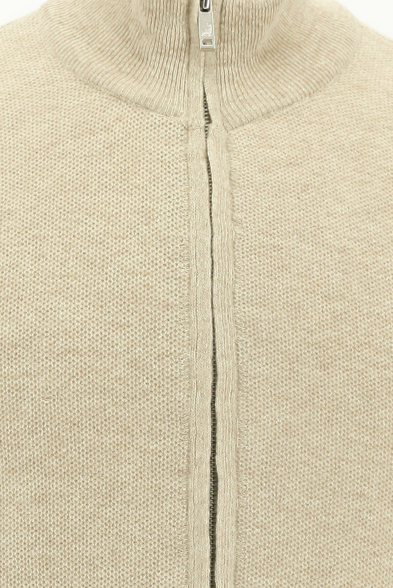 Açık Bej Desenli Fermuarlı Yünlü Triko Hırka