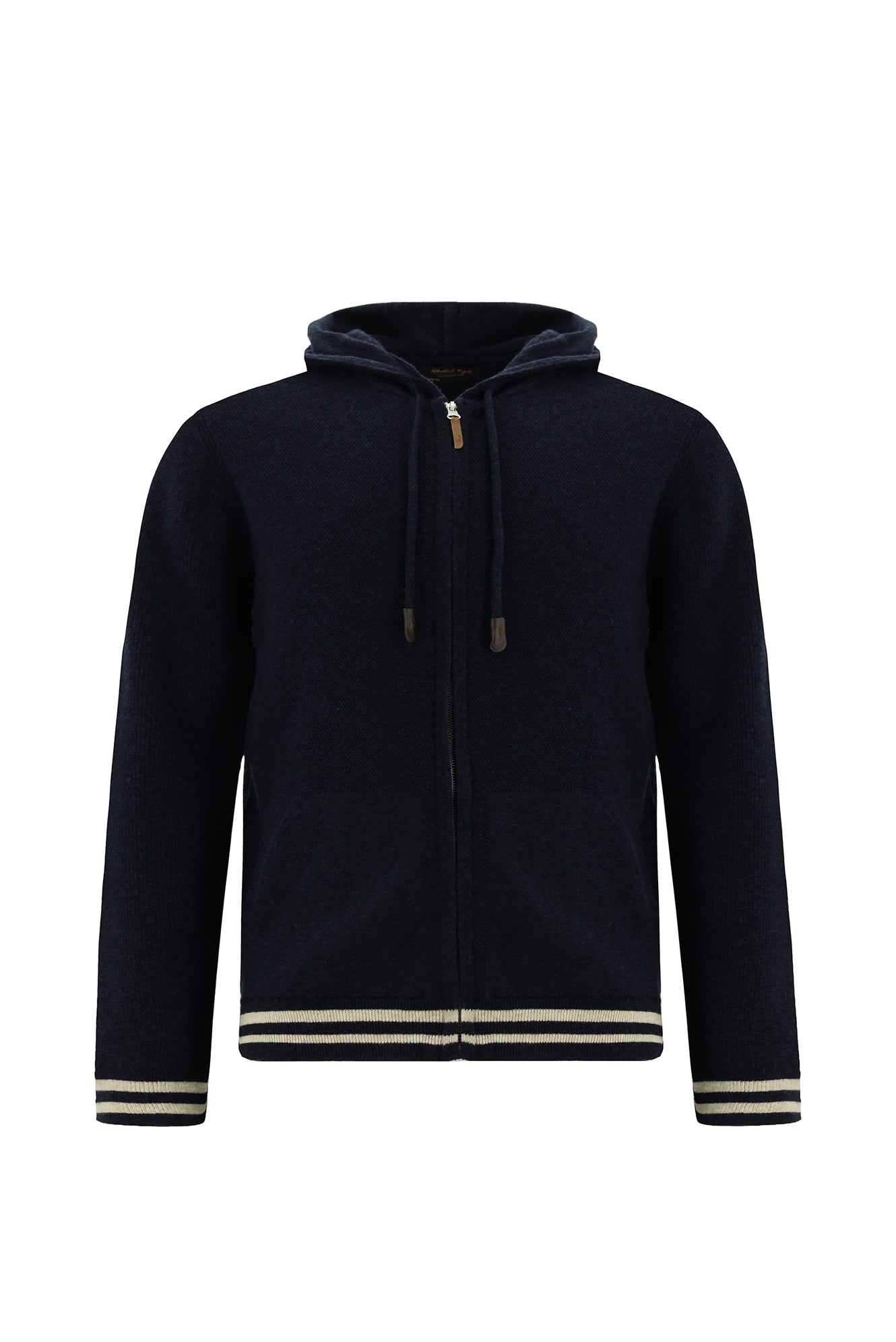 Koyu Lacivert Kapüşonlu Fermuarlı Yünlü Triko Hırka