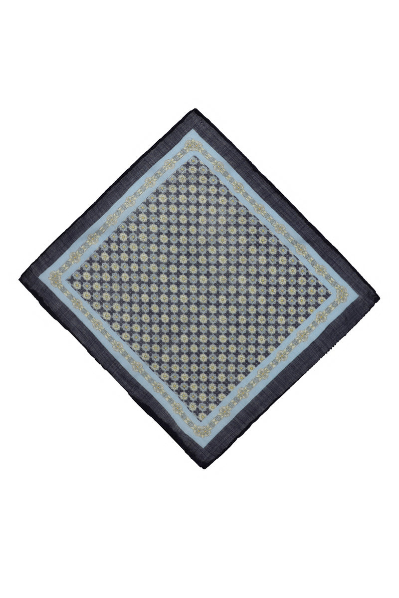 Koyu Lacivert Desenli Yün Mendil