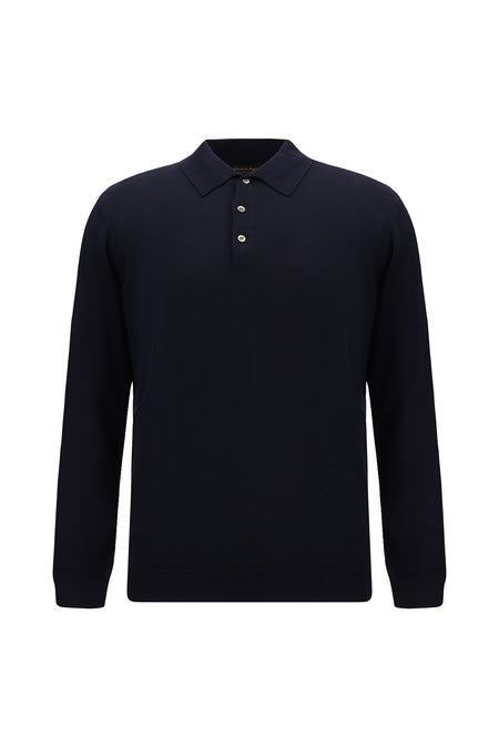 Koyu Lacivert Polo Yaka Regular Fit Yün Triko Kazak