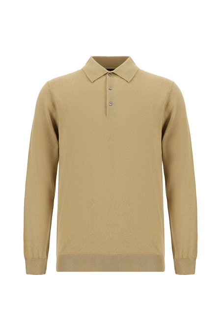 Orta Bej Polo Yaka Regular Fit Yün Triko Kazak