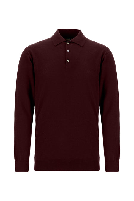 Koyu Bordo Polo Yaka Regular Fit Yün Triko Kazak