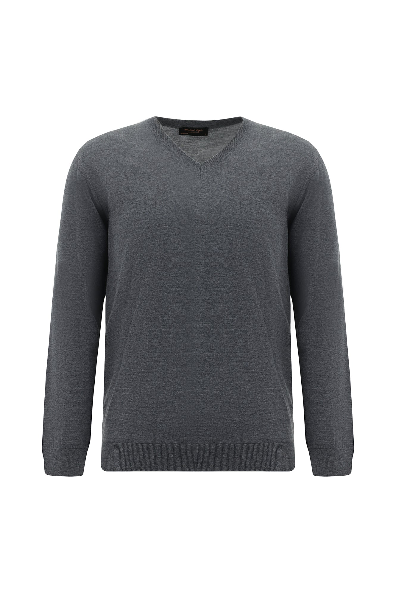 Orta Gri Melanj V Yaka Regular Fit Yün Triko Kazak