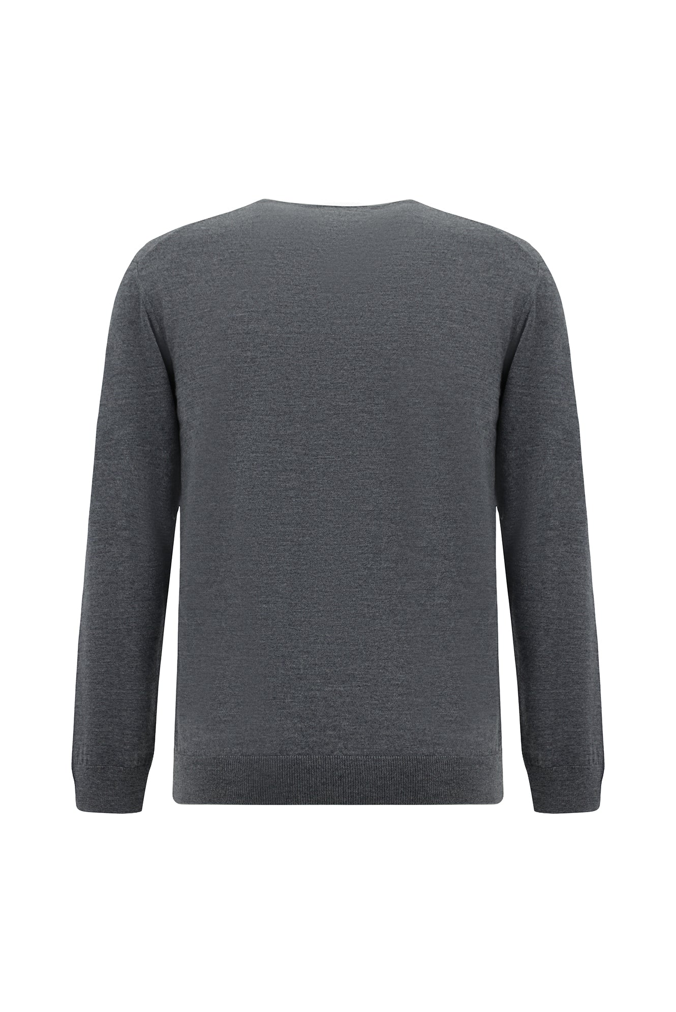 Orta Gri Melanj V Yaka Regular Fit Yün Triko Kazak