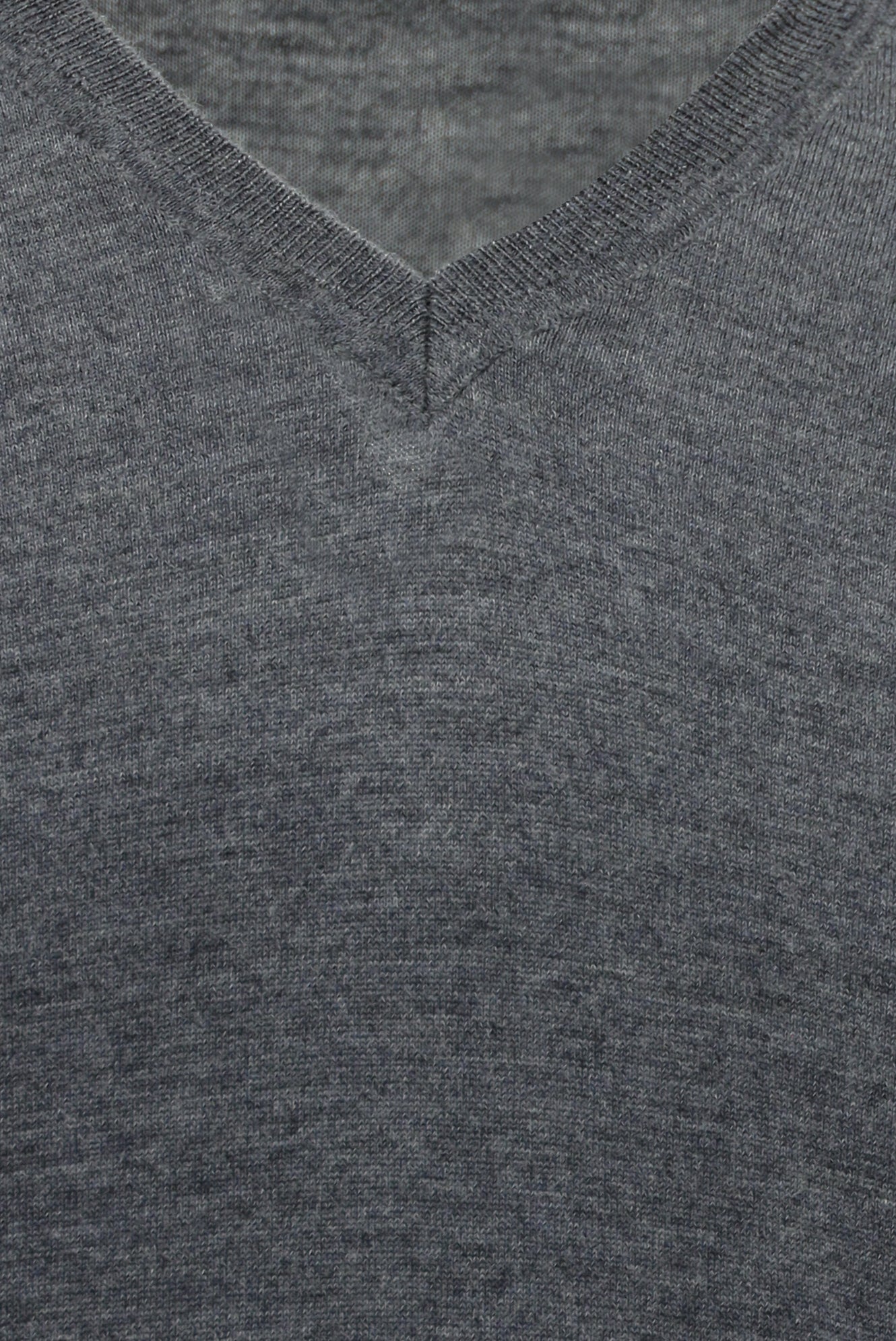 Orta Gri Melanj V Yaka Regular Fit Yün Triko Kazak