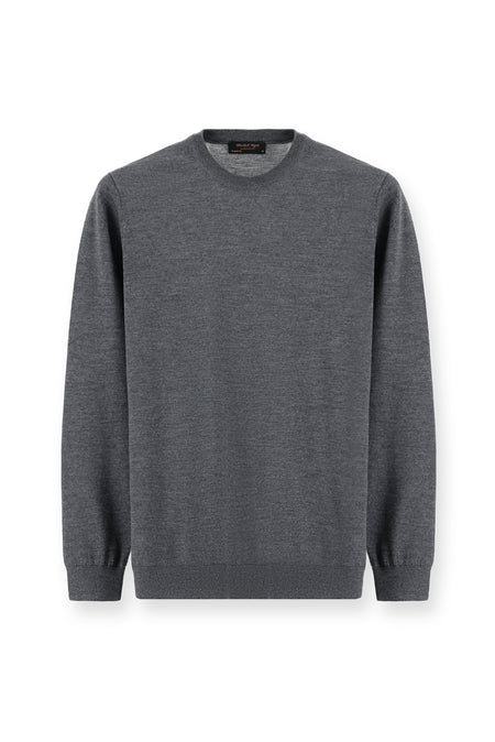 Orta Gri Melanj Bisiklet Yaka Regular Fit Yün Triko Kazak