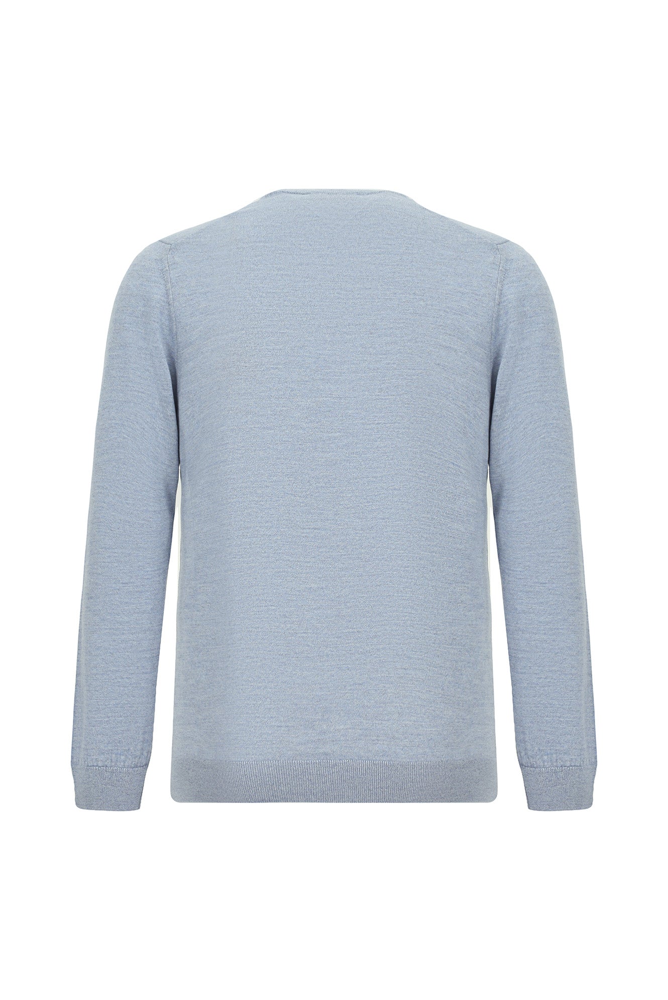 Açık Mavi Melanj Bisiklet Yaka Regular Fit Yün Triko Kazak