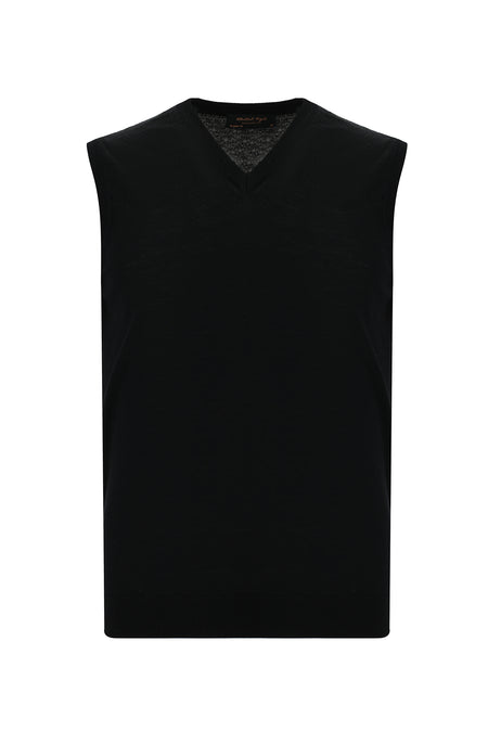 Siyah V Yaka Yünlü Kaşmirli Triko Süveter