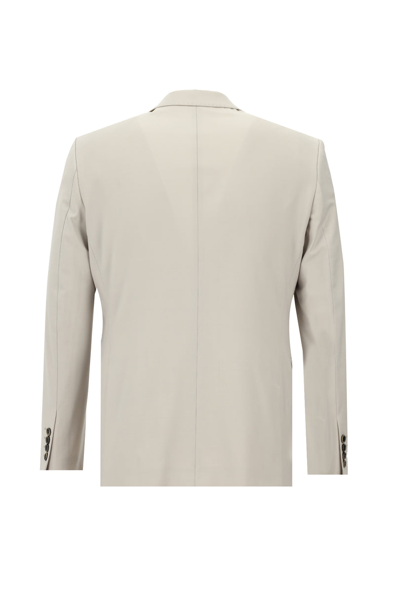 Orta Bej Slim Fit Dar Kesim Yünlü Klasik Takım Elbise