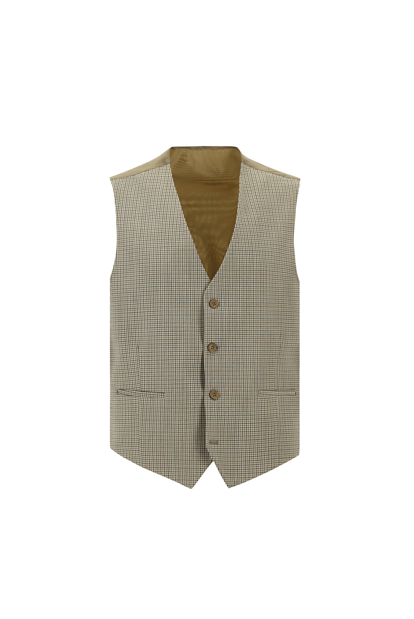 Koyu Bej Slim Fit Dar Kesim Yünlü Kombinli Yelekli Takım Elbise