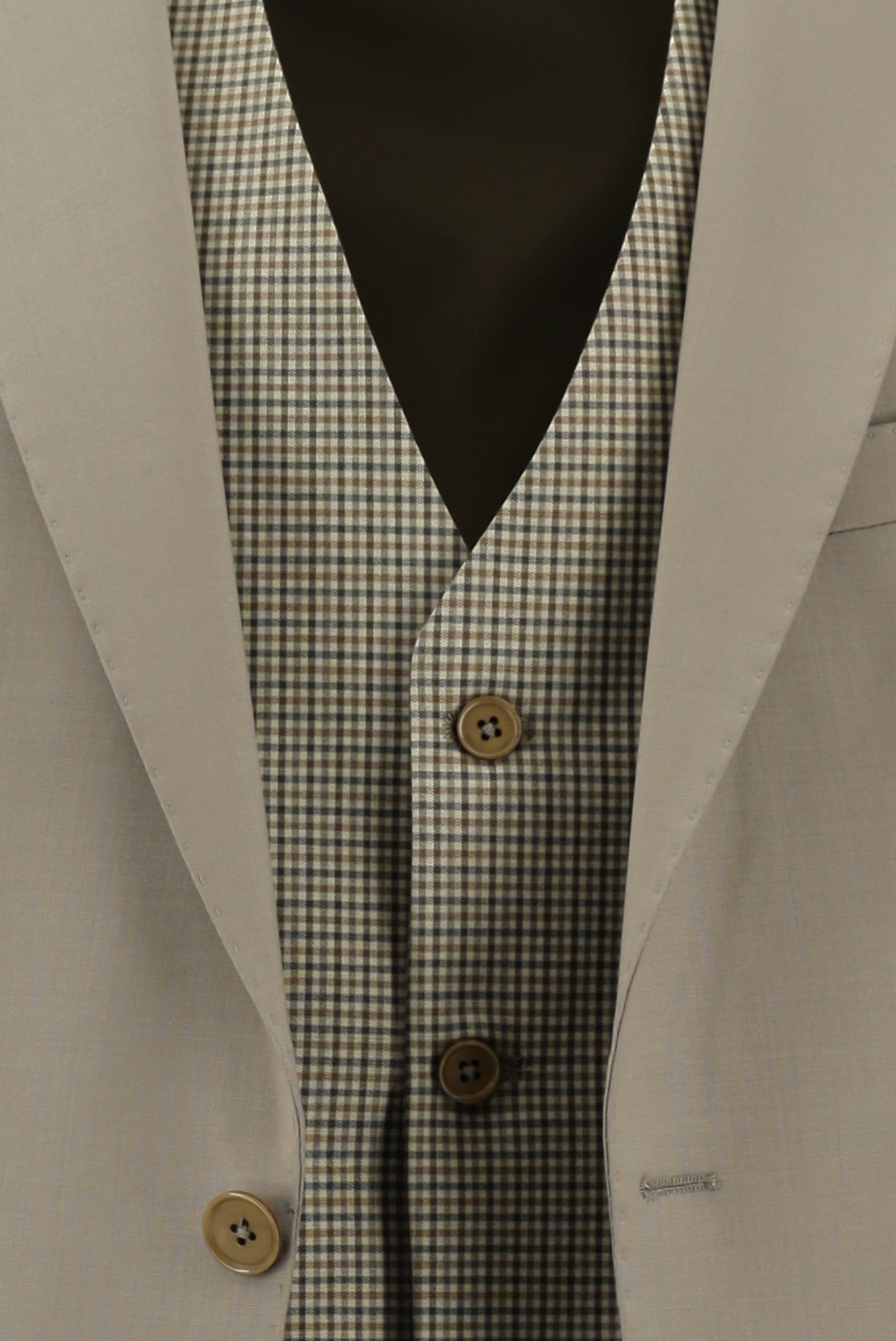 Koyu Bej Slim Fit Dar Kesim Yünlü Kombinli Yelekli Takım Elbise