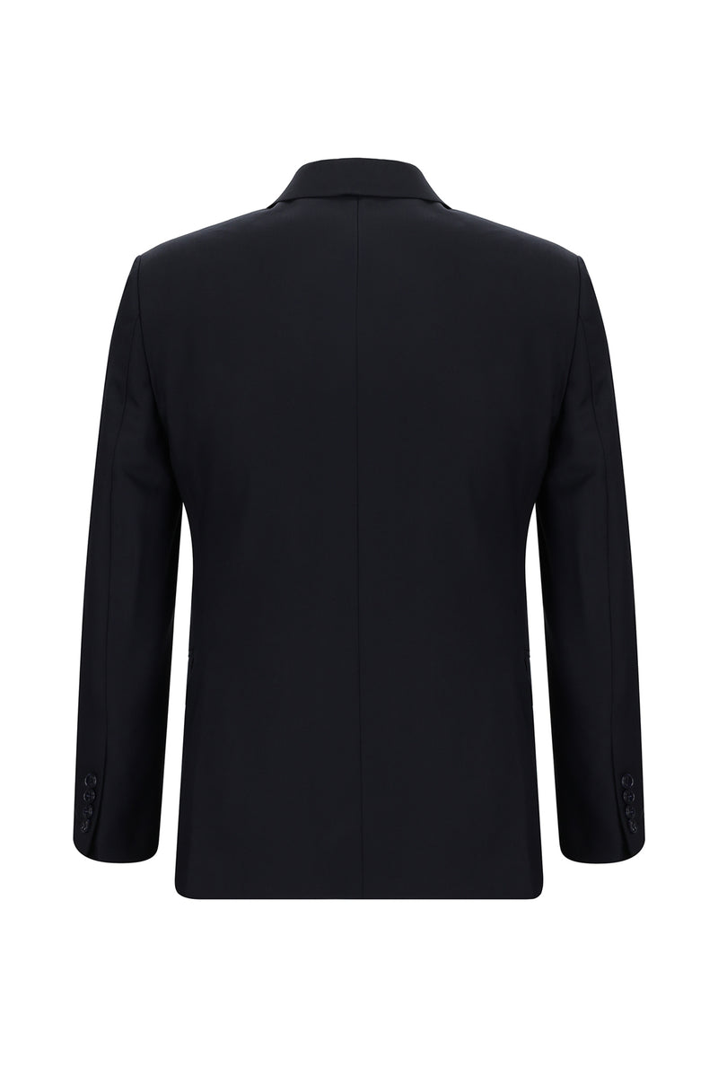 Koyu Lacivert Slim Fit Dar Kesim Yünlü Klasik Takım Elbise