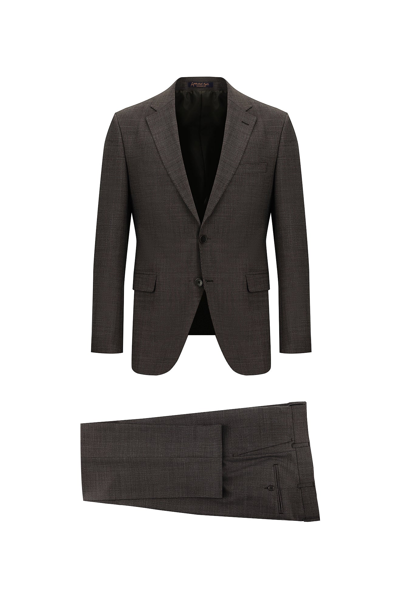 Koyu Kahve Slim Fit Dar Kesim Yünlü Klasik Desenli Takım Elbise