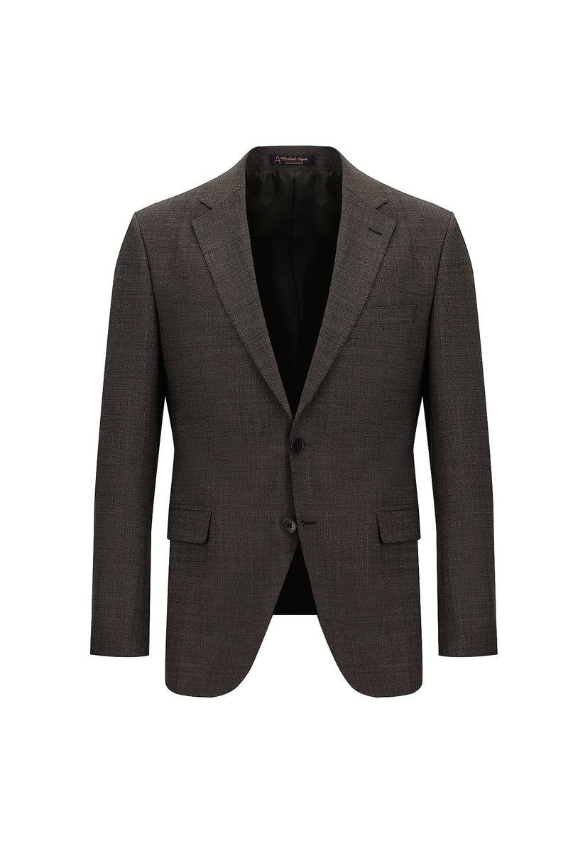 Koyu Kahve Slim Fit Dar Kesim Yünlü Klasik Desenli Takım Elbise