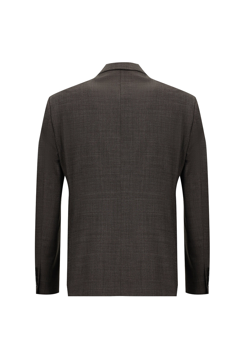 Koyu Kahve Slim Fit Dar Kesim Yünlü Klasik Desenli Takım Elbise