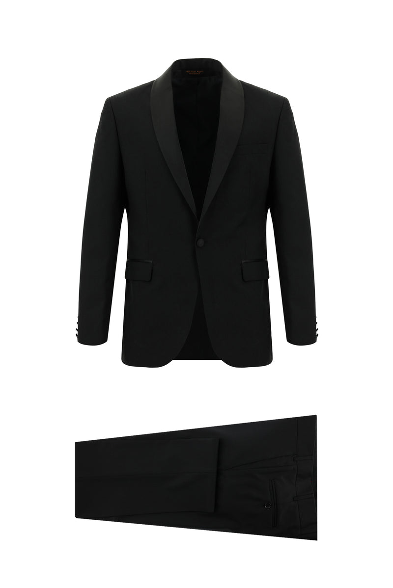 Siyah Slim Fit Dar Kesim Şal Yaka Yün Smokin & Damatlık