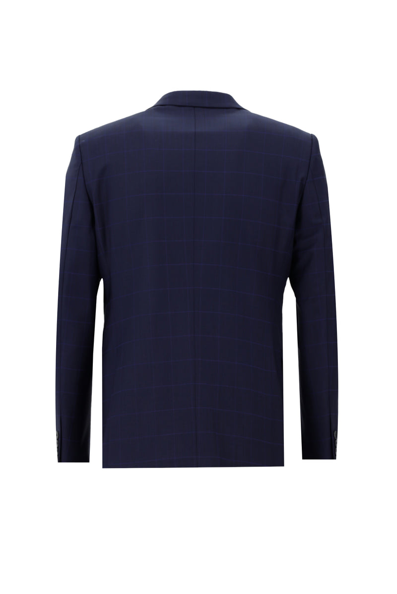 Orta Lacivert Regular Fit Yünlü Klasik Kareli Takım Elbise