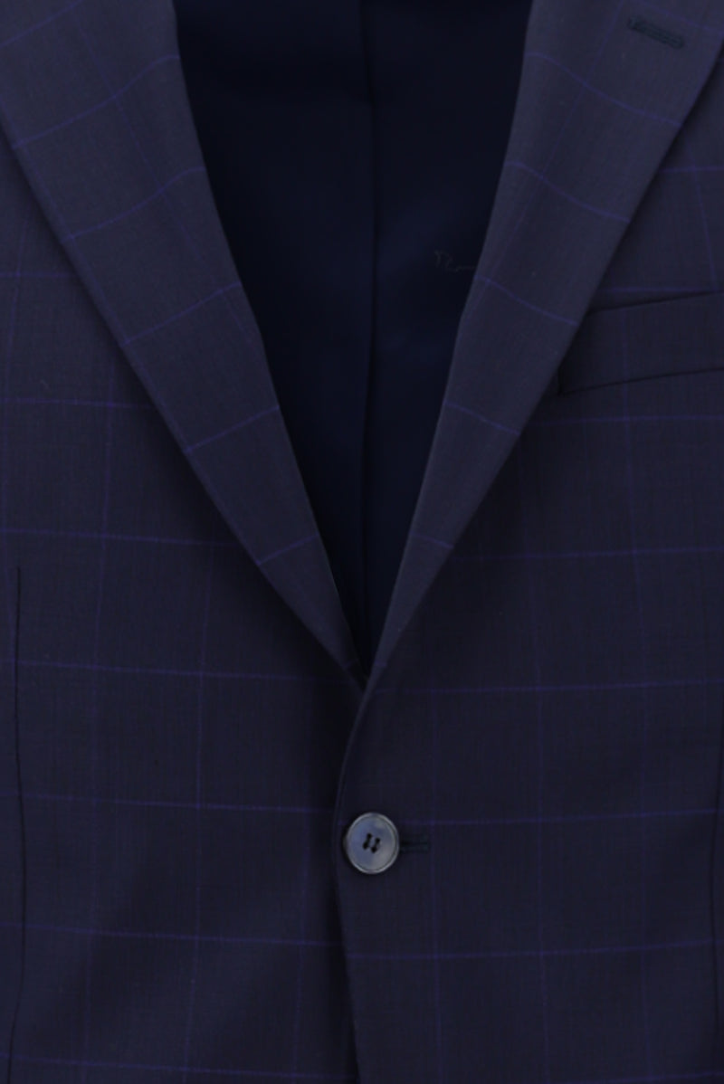 Orta Lacivert Regular Fit Yünlü Klasik Kareli Takım Elbise