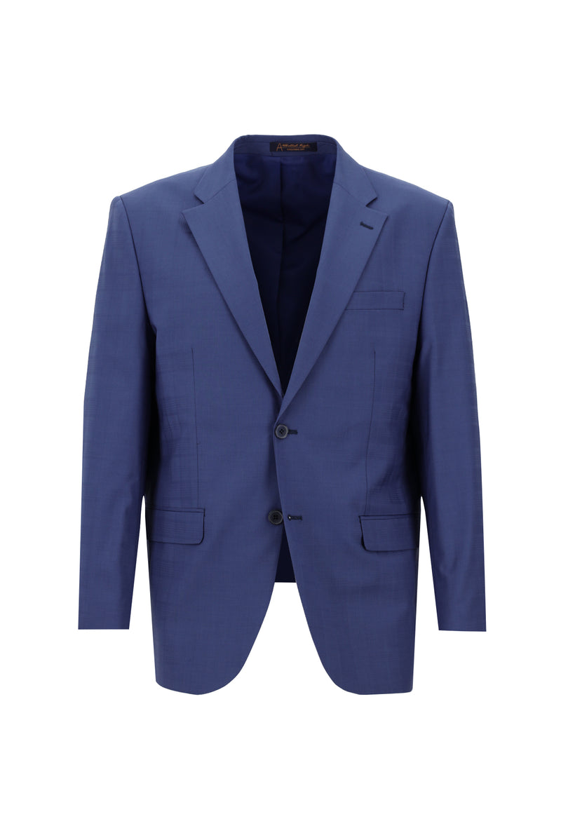 Koyu Mavi  Relaxed Fit Rahat Kesim Yünlü Klasik Ekose Takım Elbise