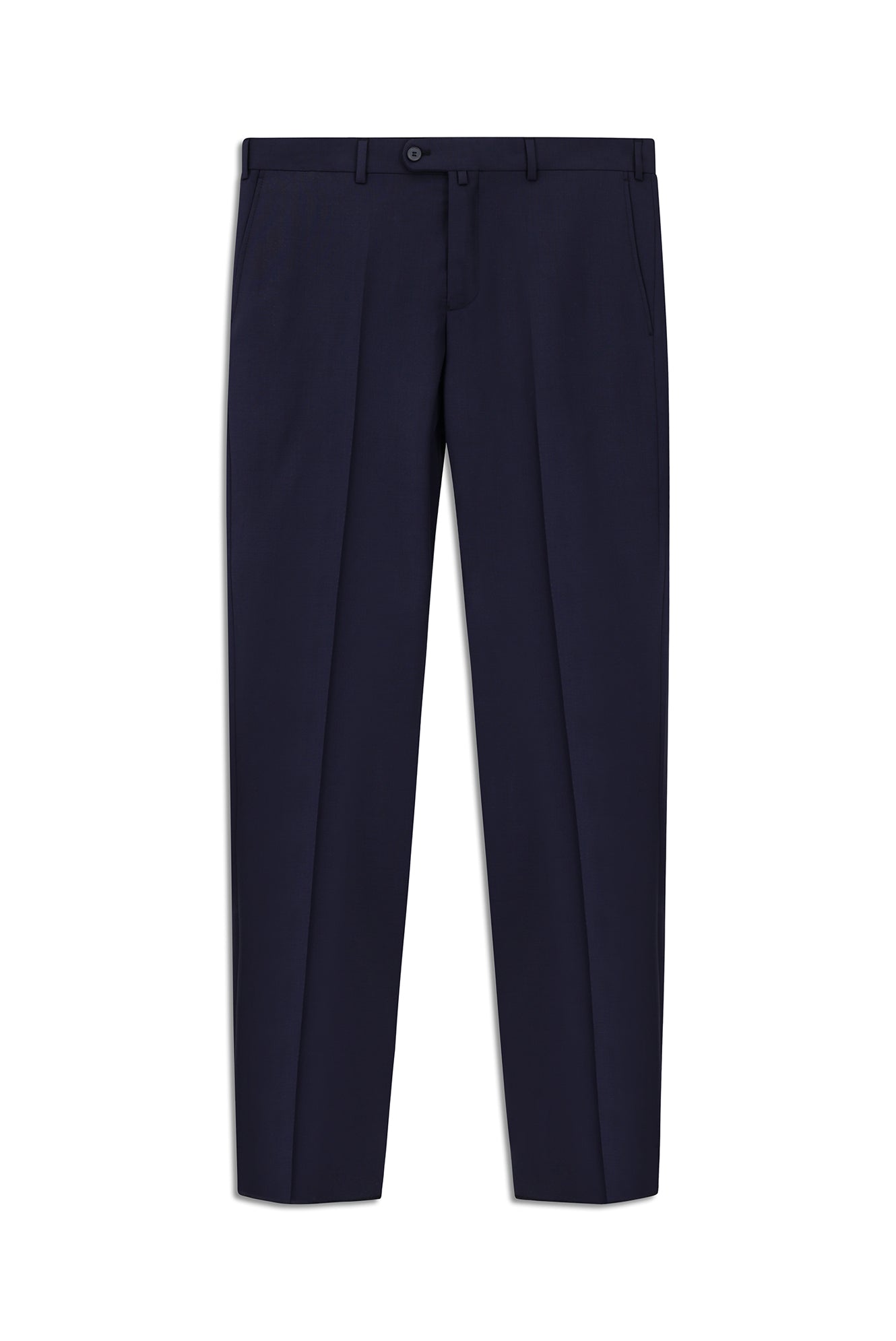 Orta Lacivert Slim Fit Dar Kesim Yünlü Klasik Kumaş Pantolon