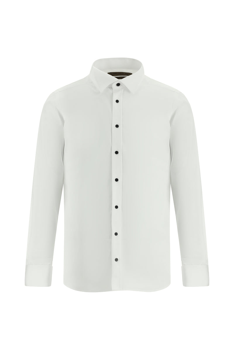 Beyaz Ata Yaka Slim Fit Dar Kesim Pamuk Gömlek
