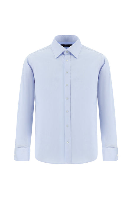 Açık Mavi Uzun Kol Slim Fit Dar Kesim Desenli Manşetli Pamuk Gömlek