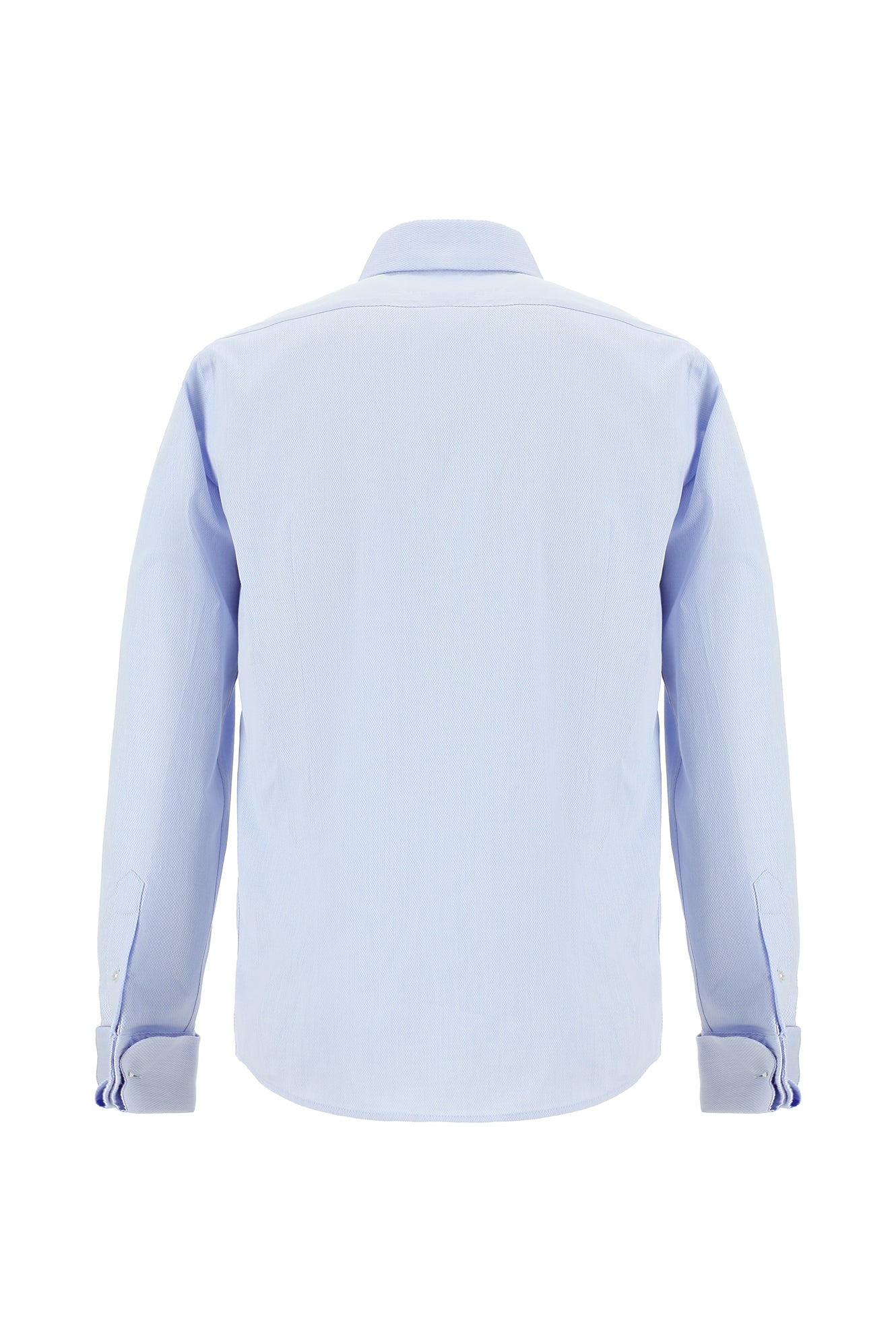 Açık Mavi Uzun Kol Slim Fit Dar Kesim Desenli Manşetli Pamuk Gömlek
