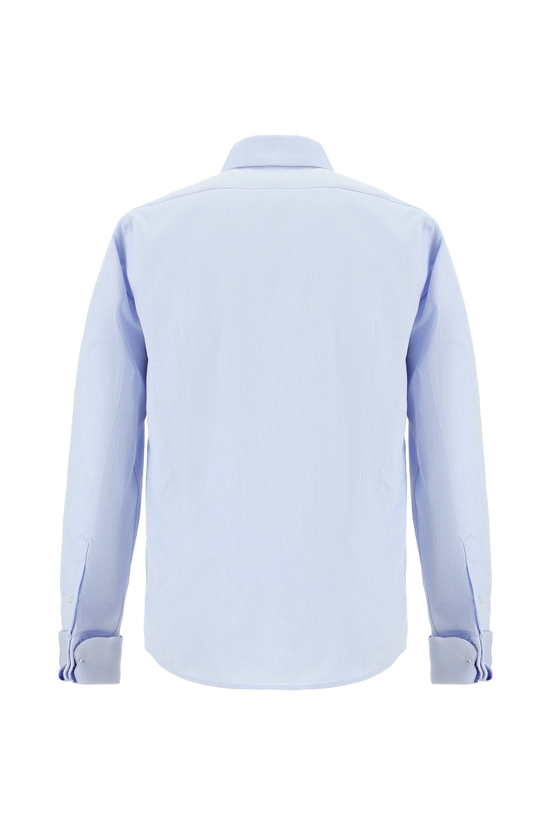 Açık Mavi Uzun Kol Slim Fit Dar Kesim Desenli Manşetli Pamuk Gömlek