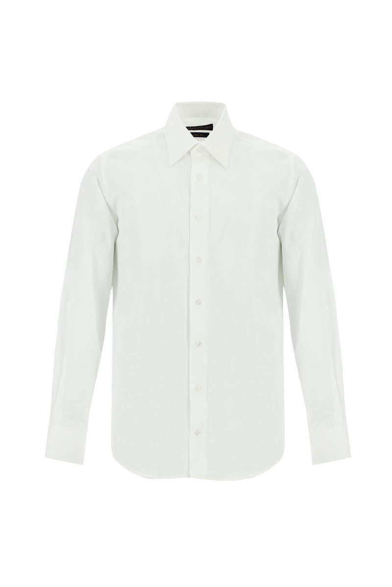 Beyaz Uzun Kol Slim Fit Dar Kesim Klasik Desenli Pamuk Gömlek