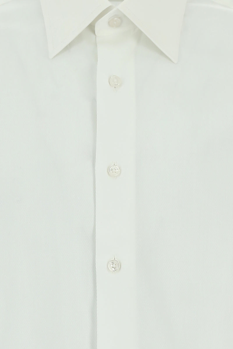 Beyaz Uzun Kol Slim Fit Dar Kesim Klasik Desenli Pamuk Gömlek