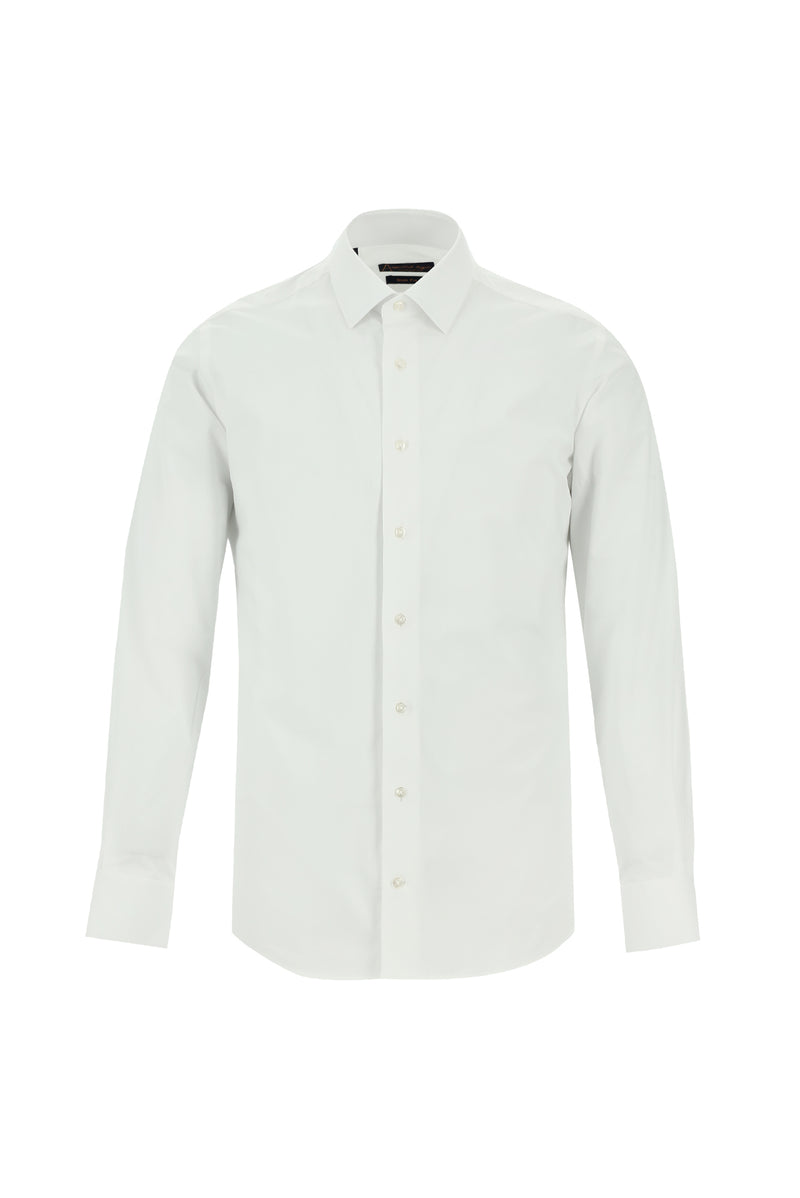 Beyaz Uzun Kol Slim Fit Dar Kesim Desenli Klasik Pamuk Gömlek