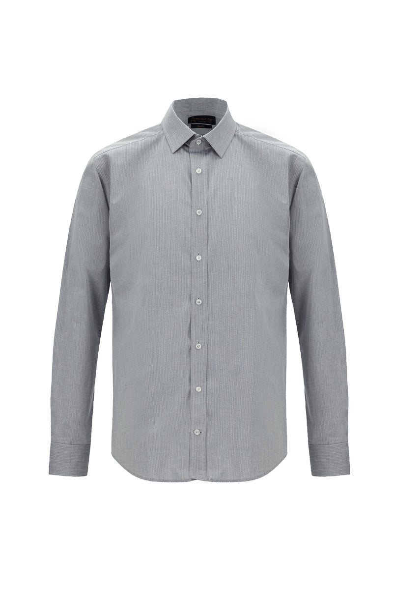 Koyu Lacivert Uzun Kol Slim Fit Dar Kesim Klasik Desenli Pamuk Gömlek