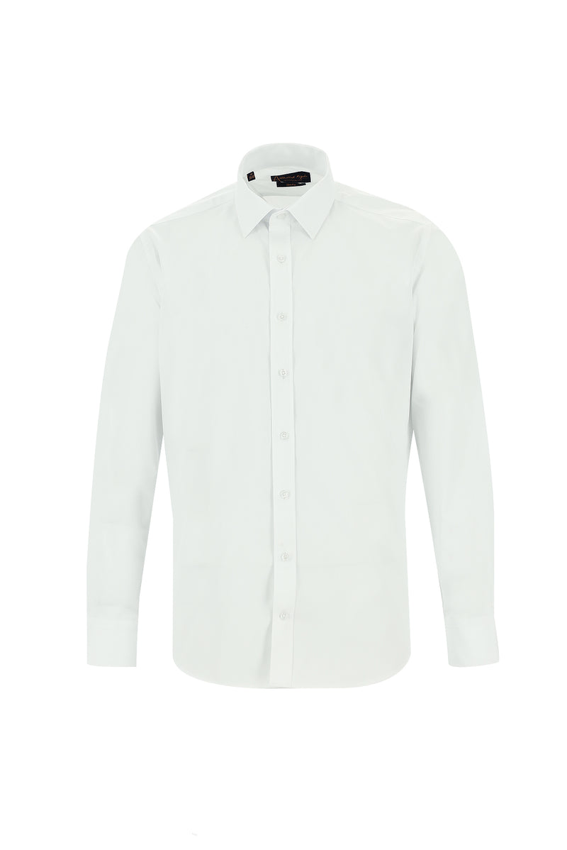 Beyaz Uzun Kol Slim Fit Dar Kesim Klasik Desenli Pamuk Gömlek