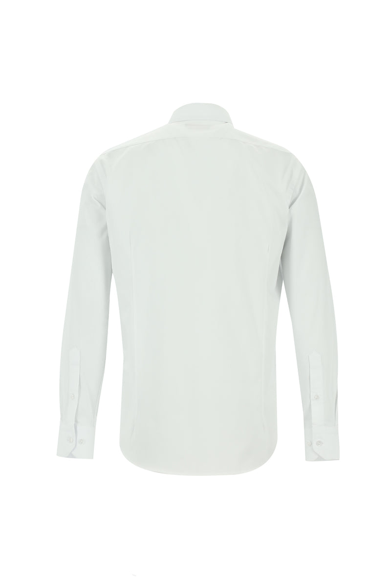 Beyaz Uzun Kol Slim Fit Dar Kesim Klasik Desenli Pamuk Gömlek