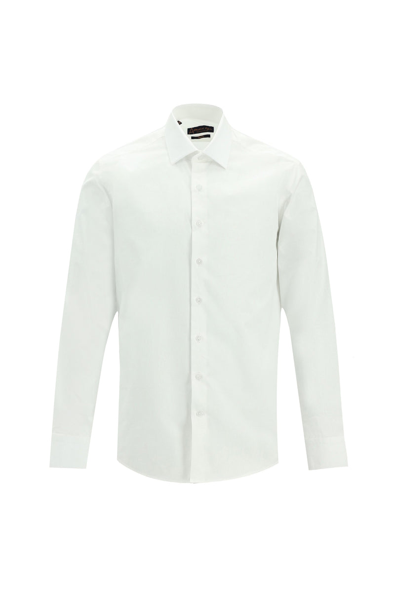 Beyaz Uzun Kol Slim Fit Dar Kesim Klasik Desenli Pamuk Gömlek